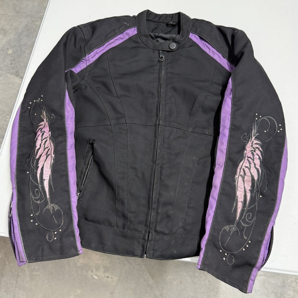 Nexgen Motorcycle Jacket Womens M Black Purple Fair Embroidered Wings Textile